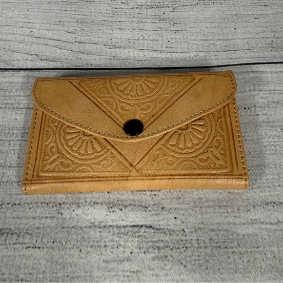 Handbags - Tan Hand Tooled Embossed Leather Wallet - Unbranded